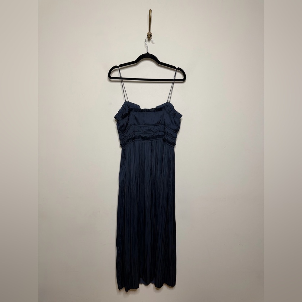 ULLA JOHNSON Naveah Pleated Halter Midi Dress Navy - Picture 8 of 9